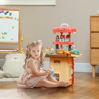 AIYAPLAY Kinder Spielküche 3 in 1 mit 36 Teilen inkl. Bestecktisch, Esstisch und Wagen, aus PP und ABS, 48x26x64 cm(m-2)