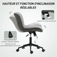 HOMCOM Chaise de bureau pivotante sans accoudoirs, hauteur et inclinaison réglables, capacité 120 kg, gris foncé(m-6)