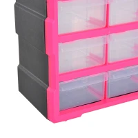 DURHAND Kunststoff-Schubladenbox für Kleinteile mit 39 transparenten Schubladen, Wand- oder Bodenmontage 38x16x47,5 cm Rosa(m-3)