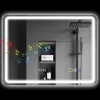 HOMCOM Badezimmerspiegel mit LED-Licht 80x60 cm mit Bluetooth 3 Lichtfarben Digitale Uhr Anti-Beschlag-Memory-Funktion(m-6)