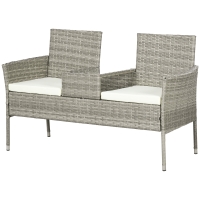 Outsunny Gartensofa für 2 Personen mit Kaffeetisch, aus Stahl und PE-Rattan, 137x59x82 cm, Grau und Creme