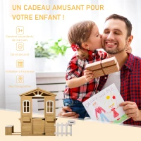 Outsunny Cabane de jeu pour enfant maison de jardin en bois porte et fenêtres, banc, boite aux lettres, clôture, de 3 à 6 ans(m-6)