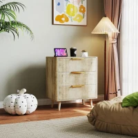 HOMCOM Commode 3 tiroirs avec poignées et pieds de pin, bois effet cannelé, pour chambre à coucher, salon, couloir, chêne(m-9)