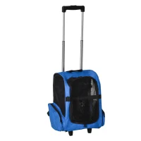 PawHut Trasportino Rucksack 2 in 1 für Hunde und Katzen mit Taschen und Teleskopgriff, 42x25x55cm, Blau(m-5)