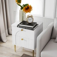 HOMCOM Conjunto de 2 Mesas de Cabeceira com 2 Gavetas e Pés de Aço Estilo Moderno 40x35x50 cm Branco(m-8)