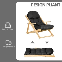 HOMCOM Fauteuil Chaise de Salon Pliable et inclinable en Bois Fauteuil Relax Confortable avec Coussin capitonné épais(m-6)