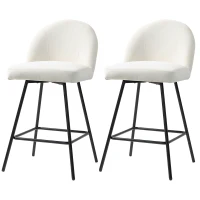 HOMCOM Set von 2 Barhockern mit Rückenlehne aus Samt und Stahl-Fußstütze, Creme(m-1)