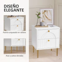 HOMCOM Pack de 2 Mesillas de Noche Dormitorio con 2 Cajones y Patas de Acero Estilo Moderno 40x35x50 cm Blanco(m-6)