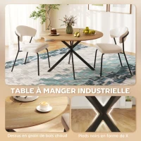 HOMCOM Table à manger ronde pour 4 personnes 120 cm style industriel avec plateau aspect bois, piètement croisé en acier, chêne(m-4)