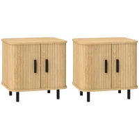 HOMCOM Pack de 2 Mesitas de Noche con Puertas Correderas 2 Estantes y Patas de Acero Estilo Escandinavo 48x40x48 cm Roble(m-1)
