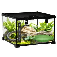 PawHut Terrarium für Reptilien mit Verriegelung und Thermometer, aus Glas und Drahtgitter, 30x30x20 cm, Schwarz(m-5)