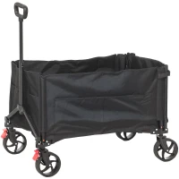 Outsunny Faltbarer Gartenwagen 150 L, Strandtransportwagen mit verstellbarem Griff und seitlichen Taschen 85 x 50 x 90 cm Schwarz(m-1)