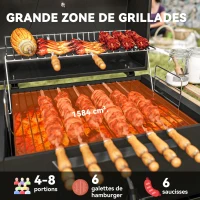 Outsunny Barbecue charbon de bois réglable en hauteur avec grille, couvercle, thermomètre, étagères, roues et décapsuleur, noir(m-4)