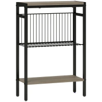 HOMCOM Table d'appoint étroit à 3 niveaux avec étagères de rangement, cadre en acier, pour salon, chambre, 43x18x62,5cm, gris(m-11)