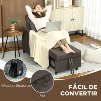 HOMCOM Sofá Cama de 1 Plaza Tapizado en Lino con Respaldo Ajustable de 3 Niveles y Almohada Acolchada 69x82,5x84 cm Marrón(m-6)