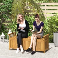 Outsunny Gartenbank für 2 Personen aus Holz mit 186L Stauraum, Außenbank mit Armlehnen 128,5 x 56 x 53,5 cm braun(m-2)