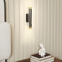 HOMCOM Wandleuchte Innen Wandlampe mit LED Lichte, Gitterdesign, Dimmbar Nachttischlampe Metall, Schwarz(m-2)