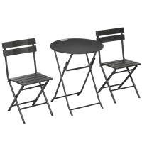 Outsunny Gartenmöbel Set 3-teilig mit 2 klappbaren Stühlen und Tisch aus Stahl und HDPE, Dunkelgrau