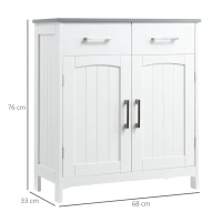 kleankin Meuble de salle de bain avec 2 tiroirs, placard avec portes, étagère réglable, 68 x 33 x 76 cm, blanc(m-3)