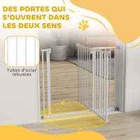 PawHut Barrière de sécurité sans perçage largueur réglable 74-80 / 91,5-97,5 cm double verrouillage fermeture automatique barrière chien pour porte couloir escalier acier blanc(m-9)