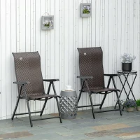Outsunny Set mit 2 klappbaren Gartenstühlen aus PE-Rattan, 7-fach verstellbare Rückenlehne, 71x58x111cm(m-2)