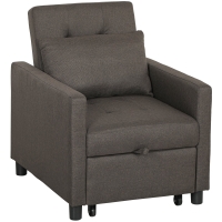 HOMCOM Sofá Cama Individual Poltrona com 4 Rodas Encosto Reclinável Almofada Extra e Assento Acolchoado 69x82,5x84 cm Cinzento