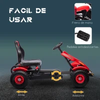 HOMCOM Go Kart a Pedales para Niños con Asiento Ajustable Neumáticos de Goma Freno de Mano Carga 50 kg 121x58x61 cm Rojo(m-5)