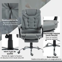 HOMCOM Fauteuil de bureau fauteuil manager grand confort dossier inclinable roulettes PU 64,5 x 69 x 117 cm gris(m-7)