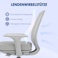 Vinsetto Bureaustoel, Ergonomische Bureaustoel met Draaifunctie, Verstelbaar 55 x 48 x 82,5-94,5 cm Grijs(m-6)