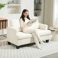 HOMCOM Modernes 2-Sitzer-Sofa in Veloursstoff mit Abnehmbaren und Waschbaren Kissen, 138x70x80 cm, Cremeweiß(m-2)