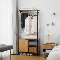 HOMCOM Kleiderständer aus Stahl und Holz im industriellen Stil mit Schuhschrank und Regalen, 80x40x180cm(m-2)