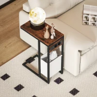 HOMCOM Beistelltisch mit Steckdosen, USB-Anschlüssen, Kabel, C-förmiges Design(m-8)