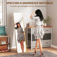 HOMCOM Specchio da Terra 40x160cm Rettangolare a Figura Intera con Cavalletto Autoportante, Oro(m-4)