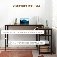 HOMCOM Birou Colțar cu Etajeră cu 3 Rafturi în Stil Industrial Maro(m-7)