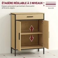 HOMCOM Meuble de salle de bain avec tiroir, placard à porte, étagère réglable et charnières à fermeture, 60 x 30 x 80 cm, chêne(m-5)