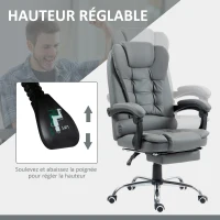 HOMCOM Fauteuil de bureau fauteuil manager grand confort dossier inclinable roulettes PU 64,5 x 69 x 117 cm gris(m-4)