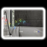 HOMCOM Badezimmerspiegel mit LED-Licht 70x50 cm mit Bluetooth 3 Lichtfarben Digitaluhr Anti-Beschlag-Funktion Speicherfunktion(m-1)