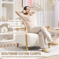 HOMCOM Fauteuil salon, tissu effet laine bouclée, structure en bois massif, pour salon, chambre à coucher, crème(m-5)