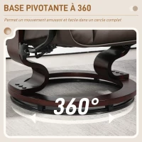 HOMCOM Fauteuil de relaxation inclinable avec repose-pied, pivotant, cadre en bois , revêtement synthétique marron(m-5)