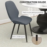 HOMCOM Lot de 2 chaises de salle à manger avec pieds en métal, dossier incurvé et assise rembourrée, gris(m-6)