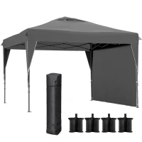 Outsunny Gartenpavillon Zelt faltbarer Pavillon mit abnehmbarer Seitenwand + Transporttasche aus Stahl Oxford-Gewebe(m-6)