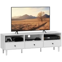 HOMCOM TV-Ständer für bis zu 75" mit 3 Schubladen, 3 offenen Regalen und Kabelmanagement, 140 x 34 x 45 cm, weiß(m-6)