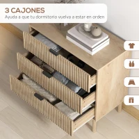 HOMCOM Cómoda de Dormitorio Estilo Nórdico con Cajones Amplios Paneles Acanalados y Tiradores Metálicos 80x40x77,5 cm Roble(m-5)