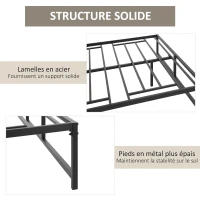 HOMCOM Cadre de lit double 140 x 190 cm, lit double 2 personnes en acier, hauteur 31 cm avec rangement, sommier à lattes, noir(m-6)