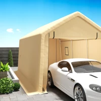 Outsunny Carport Zeltgarage 3 x 5,2 m, Gelber Außenautoparkplatz-Autounterstand mit abnehmbarem aufrollbaren Tor aus verzinktem Stahl(m-5)