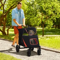 PawHut Hundewagen Klappbar mit Reißverschlüssen und Netzfenstern, 112x65x100 cm, Rot und Schwarz(m-2)