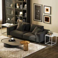 HOMCOM Nest of Tables, Set of 2 Coffee Table, Side Tables with Tempered Glass Desktop and Metal Frame for Living Room, Bedroom, Office, White(m-6)