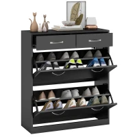 HOMCOM Schuhkommode für 12 Paar mit 2 Verstellbaren Innenregalen und 2 Schubladen, aus Holz, 80x30x91,5 cm, Schwarz(m-5)