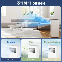 HOMCOM 3-in-1 Airco, Ventilator met LED-Display, Wasbare Filter, Timer, Wit(m-4)