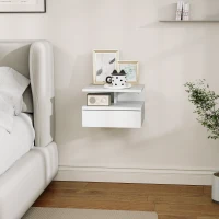 HOMCOM Wand-Aufgehängter Nachttisch für Schlafzimmer mit Schublade und Holzregal, 35x32x22,5cm, Weiß(m-3)